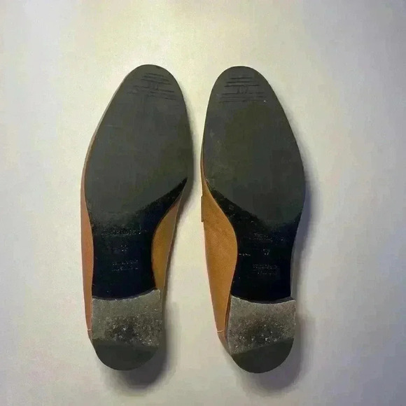 HERMES Paris Loafer 37 7 H Logo Silver Buckle Mules Natural Tan Black Sole - Picture 7 of 12